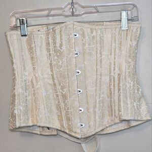 Corset Story Ivory Jacquard Coquette Steampunk Under Bust Corset, S/M